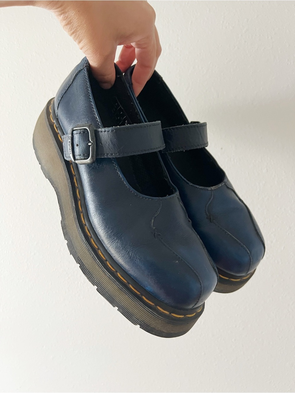 DR. MARTENS | Rare Vintage Blue Leather Lug Sole Marijane Platform Shoes | 8